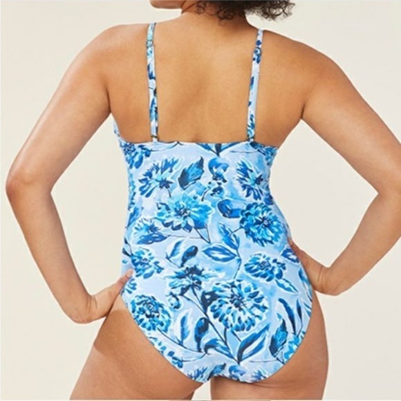Andie Swim The Baia Glossy Eco Nylon in Blue Floral size XL NWT - Picture 2 of 6